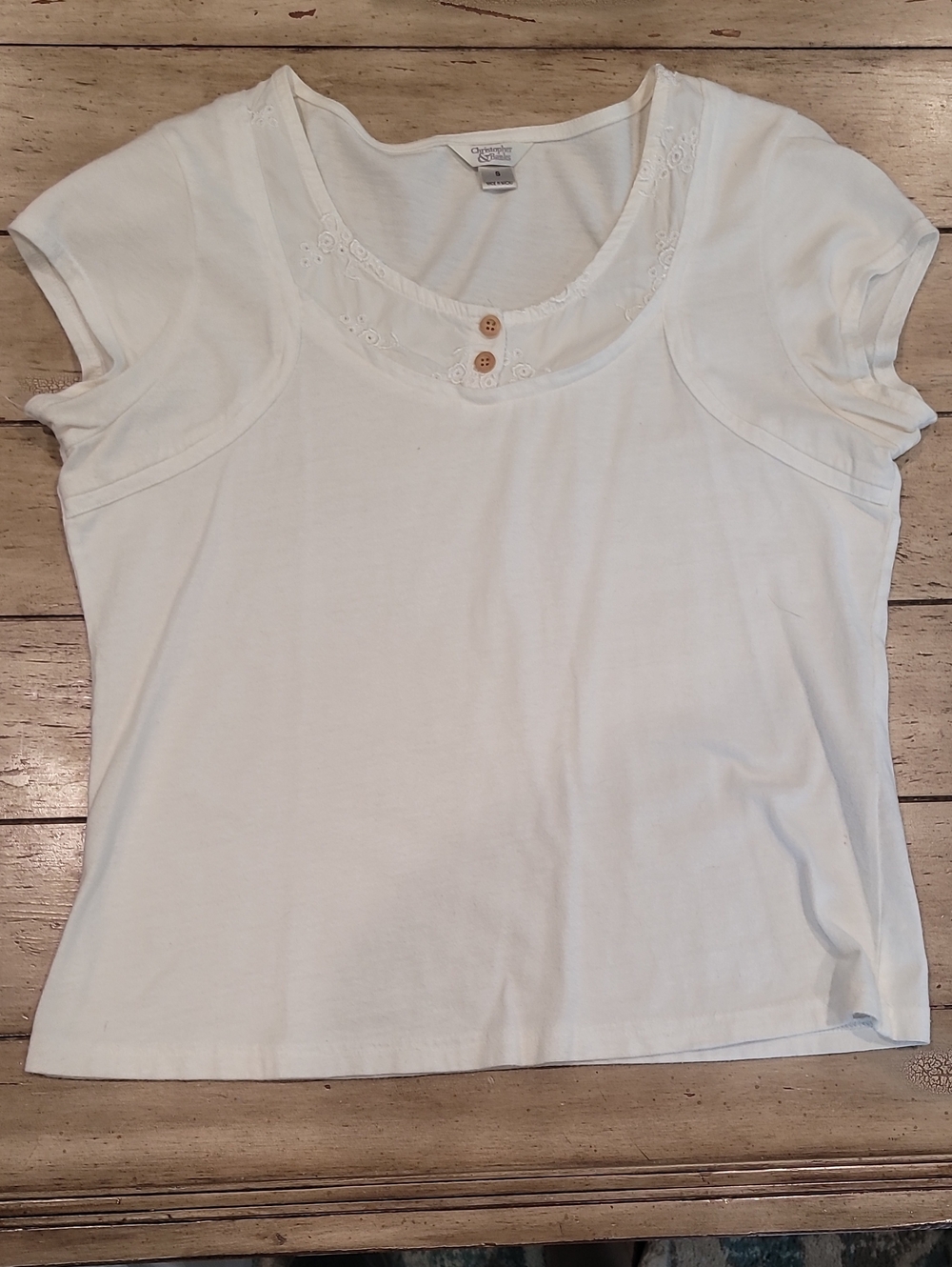 6 For $25 Christopher & Banks White Short Sleeve Scoop Neck with Button Detail